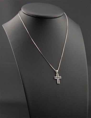 Sterling Silver Black & White Cubic Zirconia Cross Pendant Necklace