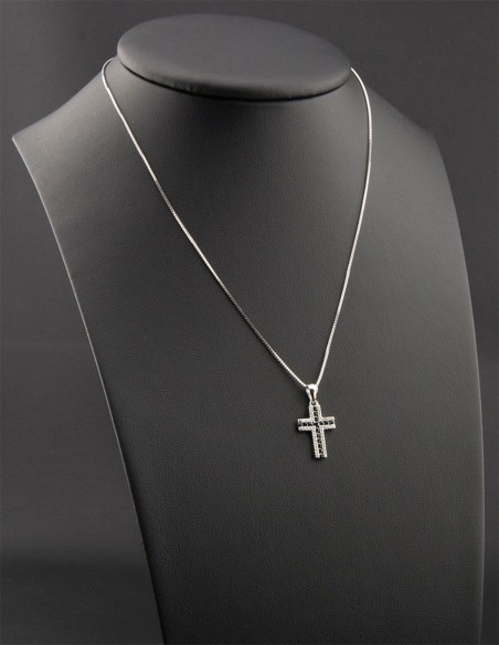 Sterling Silver Black & White Cubic Zirconia Cross Pendant Necklace