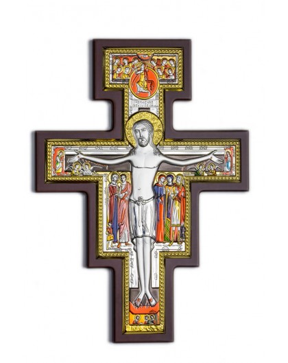 Handpainted Crucifix Bilaminate Sterling Silver 0827