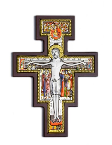 Sterling Silver Bilaminate San Damiano Crucifix Hand-Painted