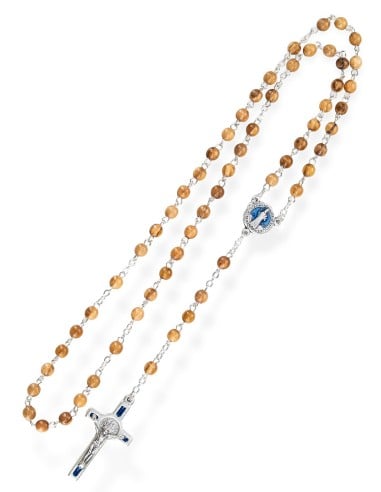 Olive Wood Rosary & Box 2-Piece Set Our Lady of Grace Miraculous Medal