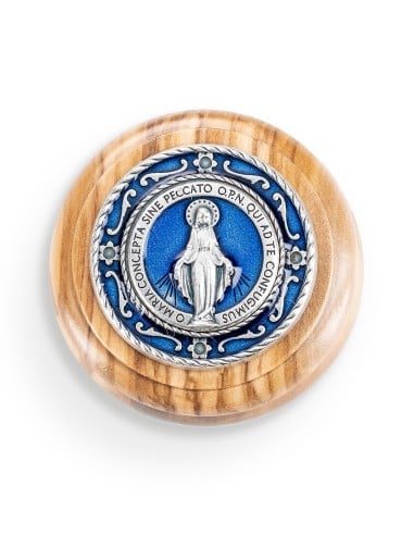 Olive Wood Rosary & Box 2-Piece Set Our Lady of Grace Miraculous Medal