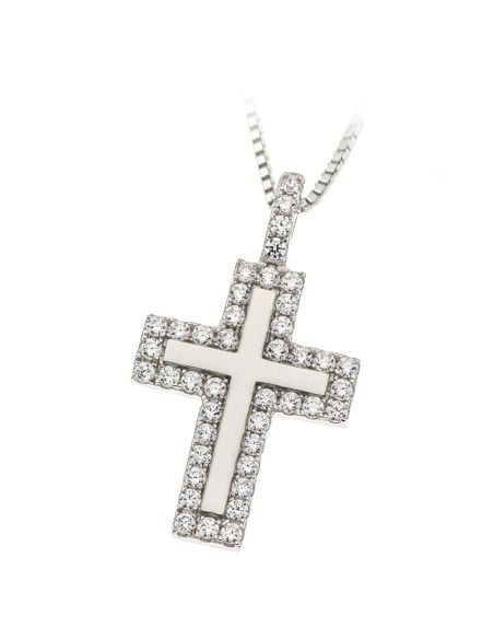 Sterling Silver Cubic Zirconia Cross Pendant Necklace