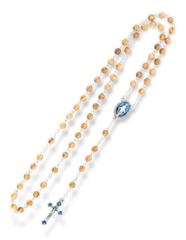 Olive Wood Rosary & Box 2-Piece Set Our Lady of Grace Miraculous Medal