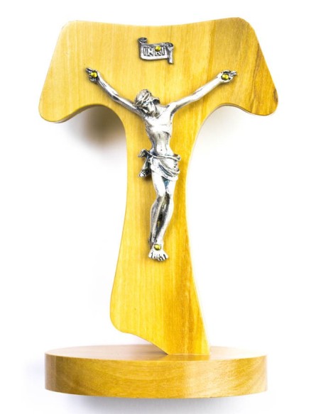 Olive Wood Tau Crucifix on stand big Olive Wood Tau Crucifix on stand big