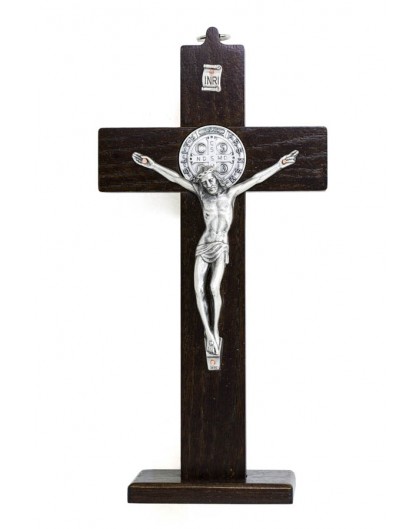 St. Benedict Crucifix light wood with base - Prestige series