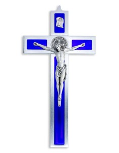 St. Benedict Crucifix aluminium and blue enamel