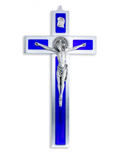 St. Benedict Crucifix aluminium and blue enamel