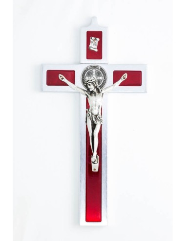 St. Benedict Crucifix aluminium and red enamel