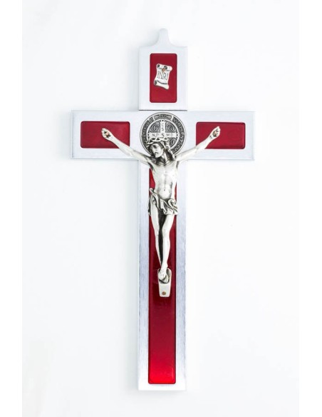 St. Benedict Crucifix aluminium and red enamel