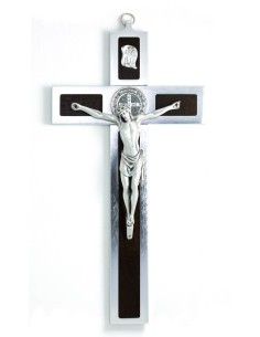 St. Benedict Crucifix aluminium and walnut wood