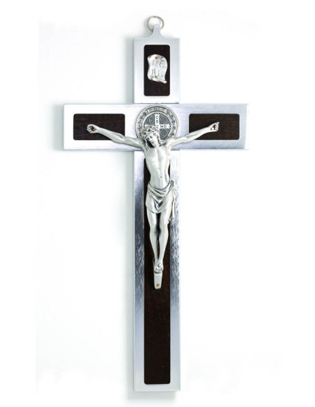 St. Benedict Crucifix aluminium and walnut wood