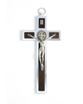 St. Benedict Crucifix aluminium and walnut wood