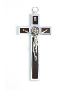 St. Benedict Crucifix aluminium and walnut wood