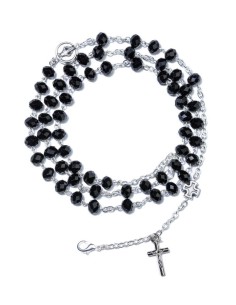 Black Faceted Crystal Rosary long Bracelet