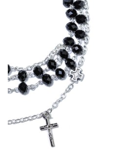 Black Faceted Crystal Rosary long Bracelet