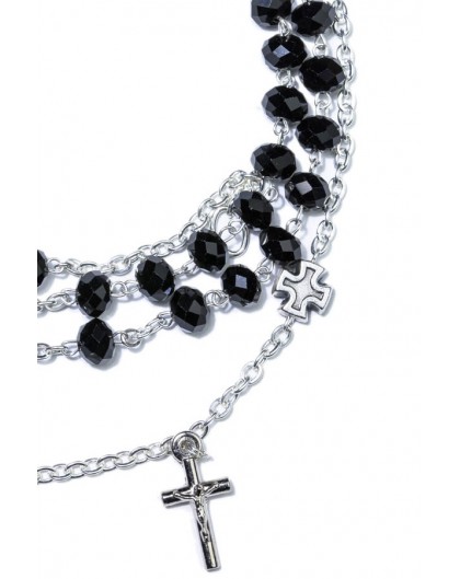 Black Faceted Crystal Rosary long Bracelet