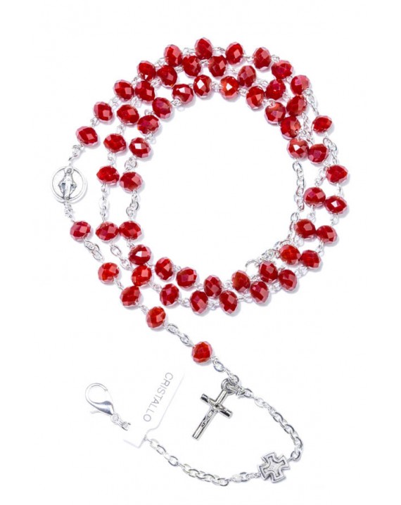 Red Faceted Crystal Rosary long Bracelet