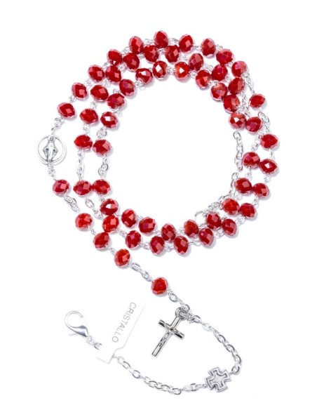 Red Faceted Crystal Rosary long Bracelet