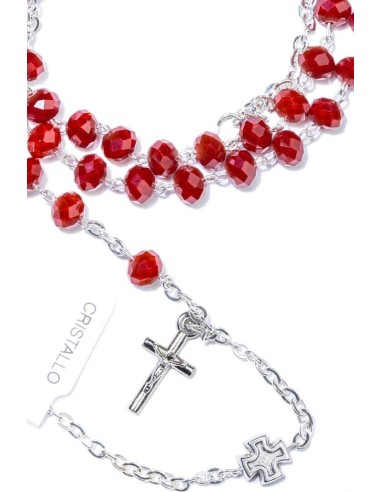 Red Faceted Crystal Rosary long Bracelet