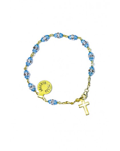 Sky blu strass gold Rosary Bracelet