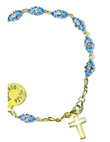 Sky blu strass gold Rosary Bracelet