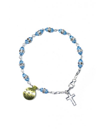 Sky blu strass silver Rosary Bracelet