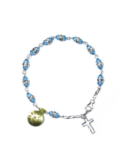 Sky blu strass silver Rosary Bracelet