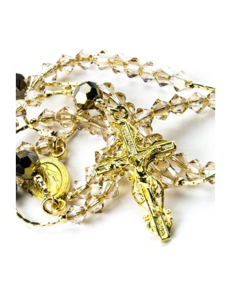 Gold Plated Sterling Silver Crystal Rosary Necklace
