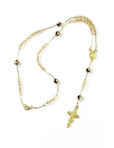 Gold-Plated Sterling Silver Crystal Rosary Necklace