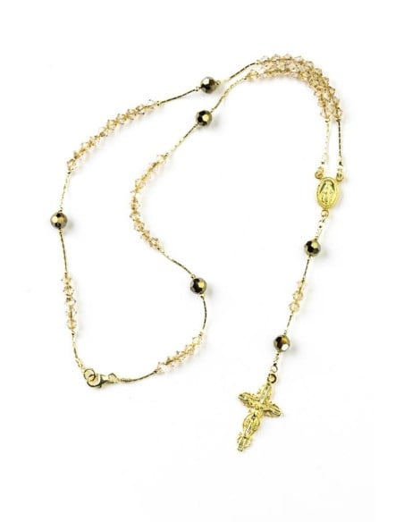 Gold-Plated Sterling Silver Crystal Rosary Necklace