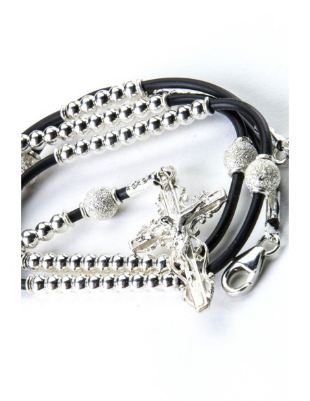 Sterling SIlver Rosary Necklace - Rubber rope Sterling SIlver Rosary Necklace - Rubber rope