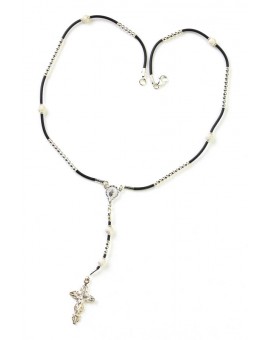 Sterling SIlver Rosary Necklace - Rubber rope