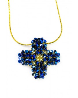 Swarovski Blue and gold Cross necklace