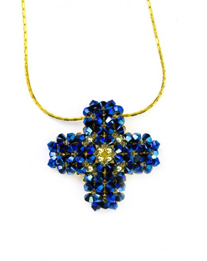 Swarovski Blue and gold Cross necklace