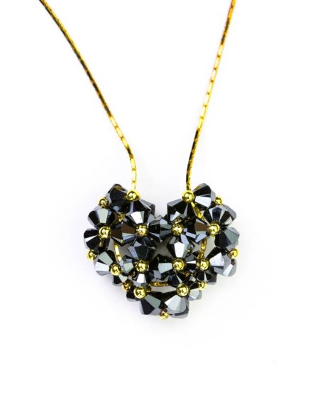Swarovski Black  Crystals and Gold Heart necklace