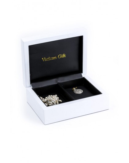 Baptism Gift 03 Precious White Wooden Box - Mini Glass Pearls