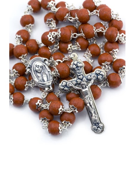 Elysian Gift Shop Catholic Rose Petal Red Rosary Necklace with Rose Bud  Silver Metal Rosary Box- Includes Rose Scented 6mm Red wood Rosary Beads  and